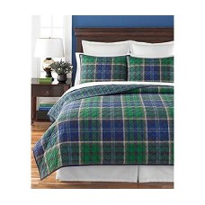 MARTHA STEWART – Rhinebeck Plaid Green and Blue Quilted Standard Pillowsham
