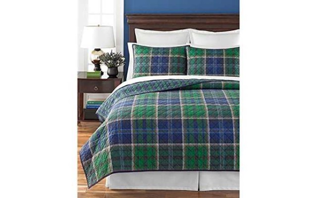MARTHA STEWART – Rhinebeck Plaid Green and Blue Quilted Standard Pillowsham