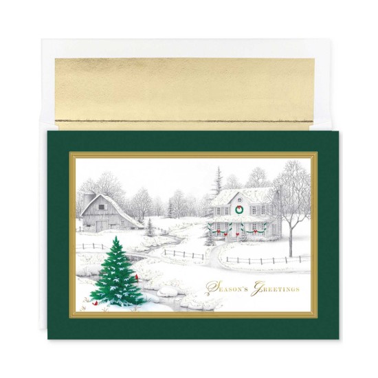  Holiday Collection 16 Cards /16 Foil Lined Envelopes (Winter Scene)
