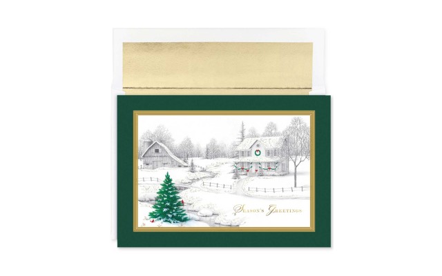  Holiday Collection 16 Cards /16 Foil Lined Envelopes (Winter Scene)