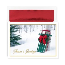 Masterpiece Studios Holiday Collection 16 Cards / 16 Foil Lined Envelopes, Winter Sled