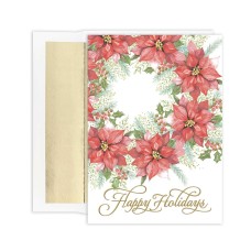 Masterpiece Studios Holiday Collection 18 Cards / 18 Foil Lined Envelopes, Poinsettia Wreath