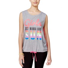 Material Girl Active Juniors’ Graphic Tie-Front Tank Top (Grey, Medium)