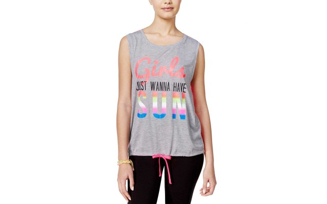  Active Juniors’ Graphic Tie-Front Tank Top (Grey, Medium)