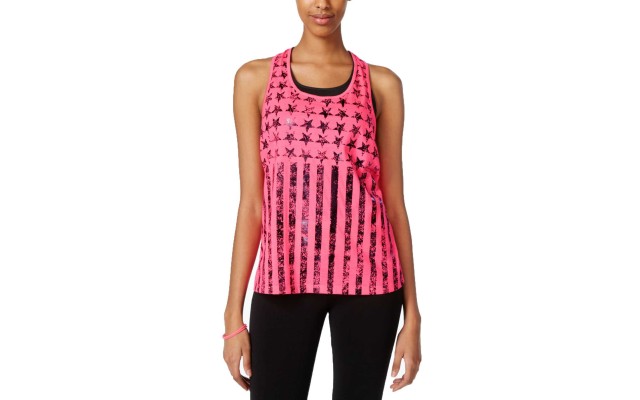  Active Juniors’ Graphic Twist-Back Tank Top (Pink, XS)
