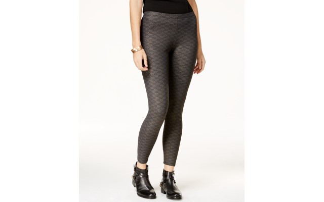  Juniors’ Foil-Printed Pull-On Leggings (Caviar Black Combo, XS)