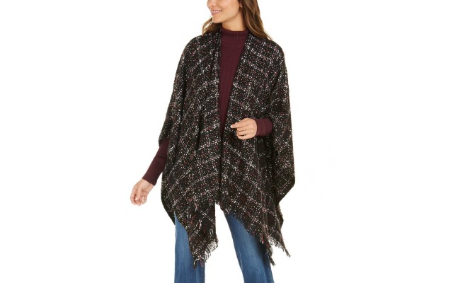  Bouclé Plaid Ruana (Dark Brandy)