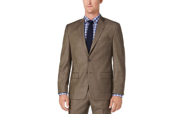  Classic/Regular Stretch Sharkskin Wool Suit (Brown, 38R/M37)