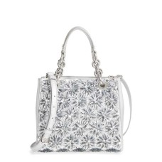 Michael Kors Flora Burst Satchel North South Silver Satchel Handbag