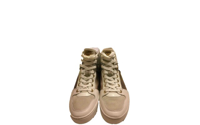  Matty High-Top Metallic Leather Sneaker (Beige, 8.5 / 39M)