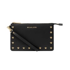 Michael Kors Medium Gusset Wristlet Wallet Black Leather Bag