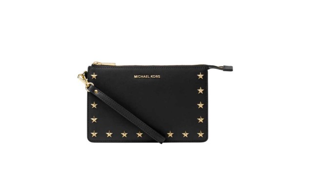 Michael Kors Medium Gusset Wristlet Wallet Black Leather Bag