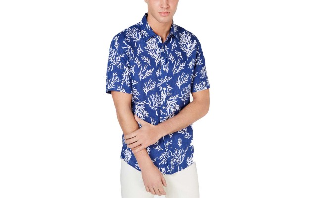  Men’s Button-Front Coral-Print Shirts
