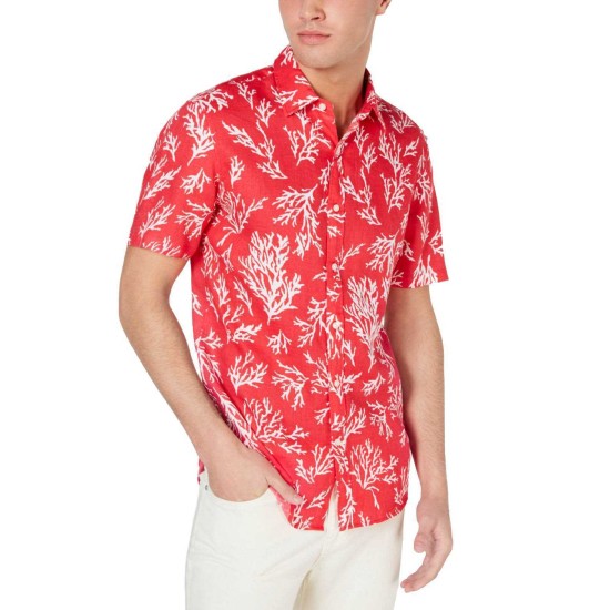  Men’s Button-Front Coral-Print Shirts