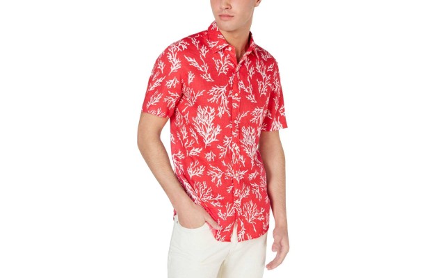  Men’s Button-Front Coral-Print Shirts