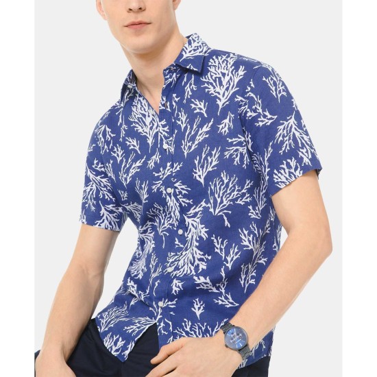  Men’s Button-Front Coral-Print Shirts