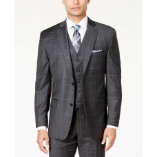 Michael Kors Men’s Classic-Fit Dark Windowpane Vested Suit (Gray & Blue, 40 REG 33W)