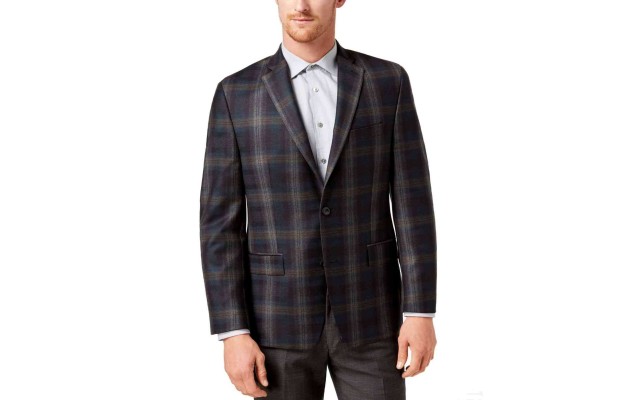  Men’s Classic-Fit Green Plaid Sport Coat (Dark Green, 40)