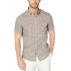 Michael Kors Men’s Cross-Dye Linen Shirt (Sand, XL)