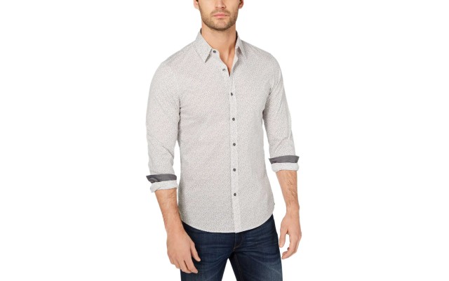  Men’s Micro-Print Dot Shirt (Grey Printed, XXL S/S)