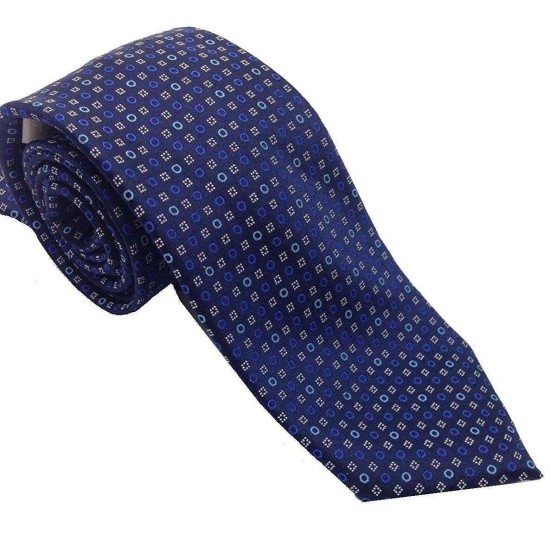  Mens One Ring Neat Silk Neck Tie (Blue/White)
