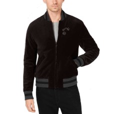 Michael Kors Men’s Regular-Fit Velvet Bomber Jacket (Black, Medium)