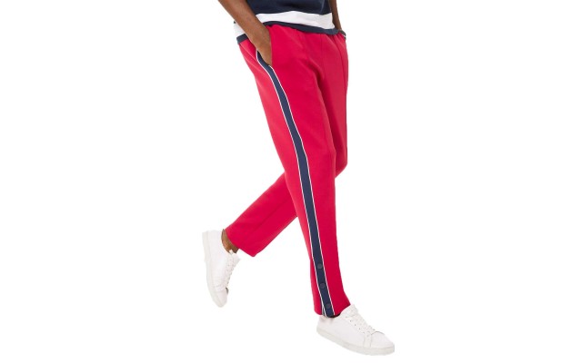  Men’s Scuba Stripe Side-Snap Track Pants (Bright Red, S)