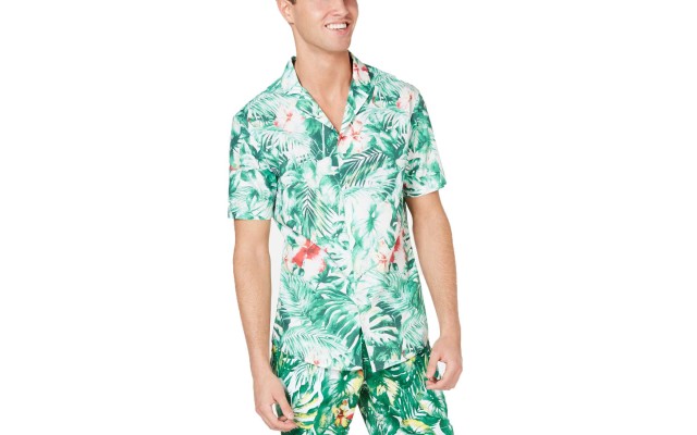  Men’s Slim-Fit Jungle-Print Camp Shirts