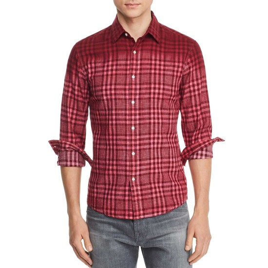  Men’s Slim Fit Linen Blend Dip-Dyed Plaid Shirts