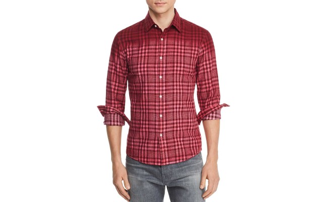  Men’s Slim Fit Linen Blend Dip-Dyed Plaid Shirts