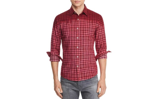 Men’s Slim Fit Linen Blend Dip-Dyed Plaid Shirts