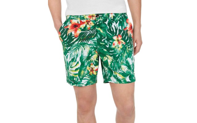  Men’s Slim-Fit Stretch Jungle-Print Shorts