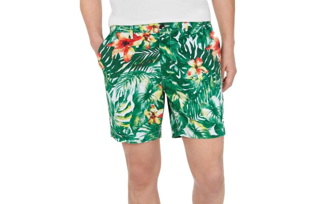  Men’s Slim-Fit Stretch Jungle-Print Shorts