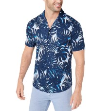 Michael Kors Men’s Slim-Fit Stretch Palm-Print Camp Shirts