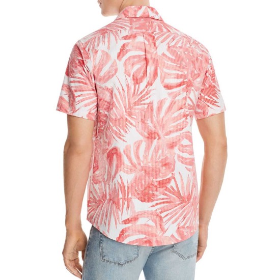  Men’s Slim-Fit Stretch Striped Palm-Print Seersucker Camp Shirts