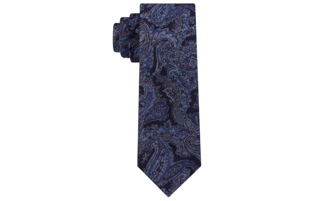  Men’s Statement Paisley Slim Tie (Navy, One Size)