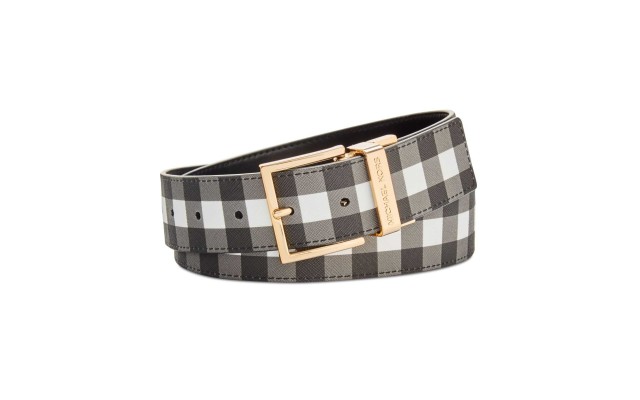  Reversible Gingham Belt (Black/Gold, XS)