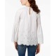  Scalloped Eyelet Bell-Sleeve Top (White, XS)
