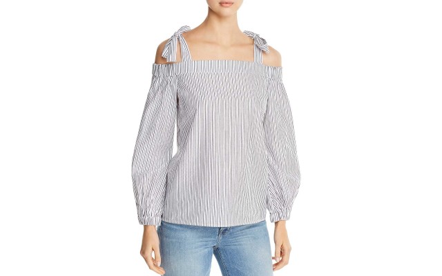  Striped Cold-Shoulder Top (Gray, L)