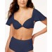  Women’s Solids Cap Sleeve Underwire Bikini Top (Navy M)