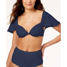 Michael Kors Women’s Solids Cap Sleeve Underwire Bikini Top (Navy M)