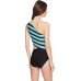  Women’s Striped One-shoulder Cutout One-Piece Swimsuit