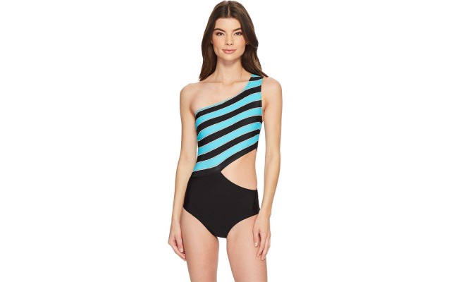  Women’s Striped One-shoulder Cutout One-Piece Swimsuit