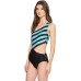  Women’s Striped One-shoulder Cutout One-Piece Swimsuit