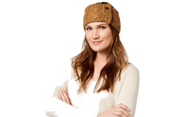  Women's Three-Button Cable-Knit Headband, Medium Yellow