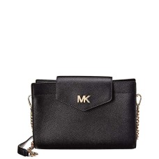 MICHAEL Michael Kors Crossgrain Leather Crossbody Clutch (Black, One Size)