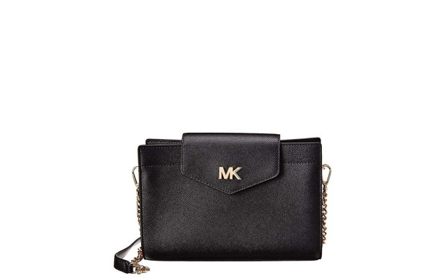 MICHAEL  Crossgrain Leather Crossbody Clutch (Black, One Size)