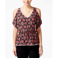 Miss Chievous Juniors’ Printed Cold-Shoulder Blouse Shirt Tops