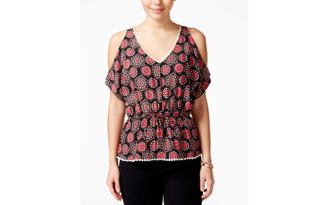  Juniors’ Printed Cold-Shoulder Blouse Shirt Tops
