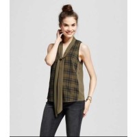 Miss Chievous Juniors Women’s Tie Neck Tunic Green Tank Top, JC1940W368, SIZE SMALL